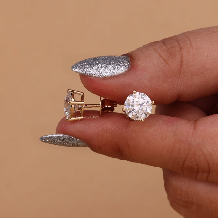 Round Moissanite Studs Diamond Earrings for Women