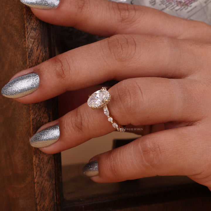 2.0CT-3.0CT Oval Cut Moissanite Pave Diamond Engagement Ring