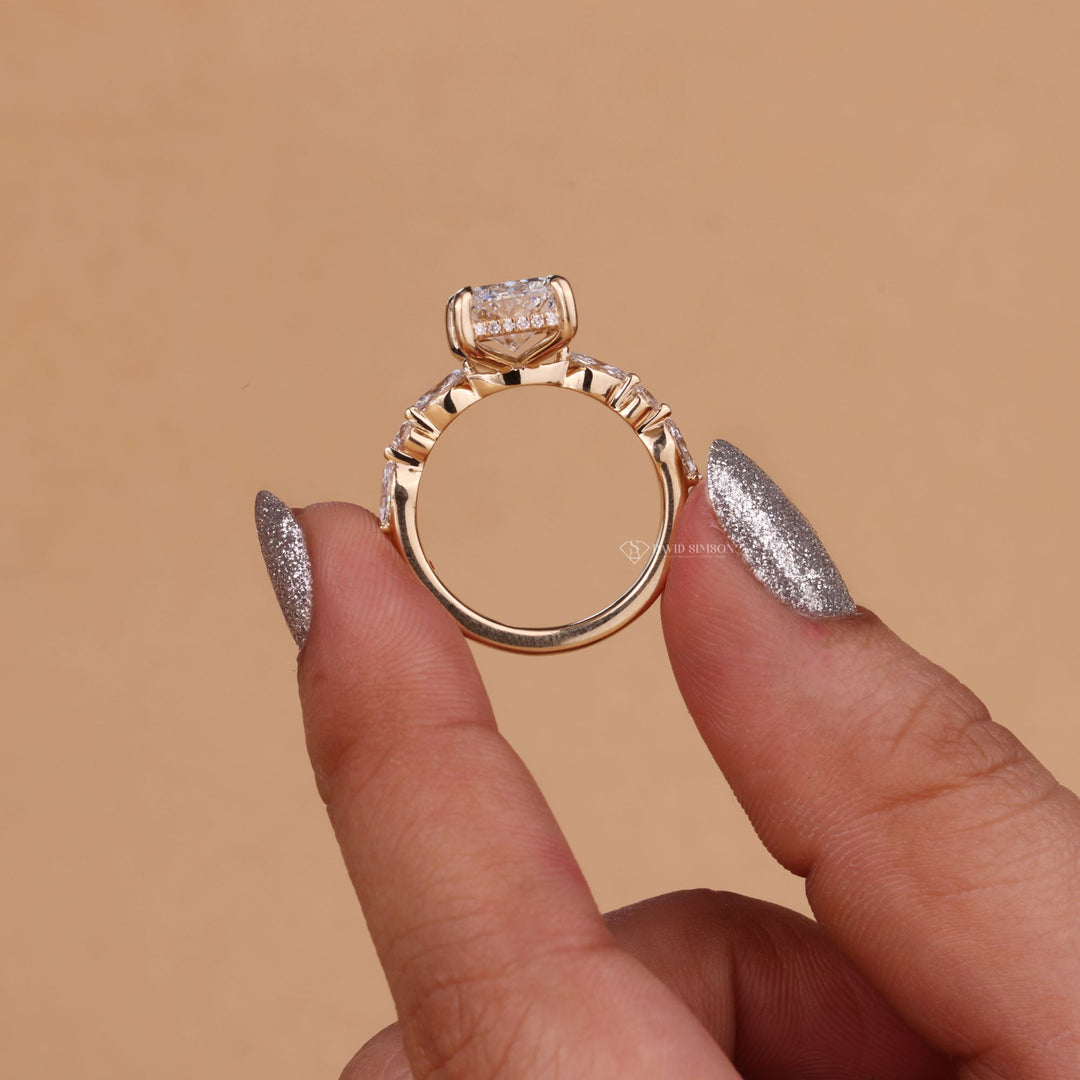 2.50CT-3.50CT Radiant Cut Moissanite Diamond Hidden Halo &amp; Pave Engagement Ring