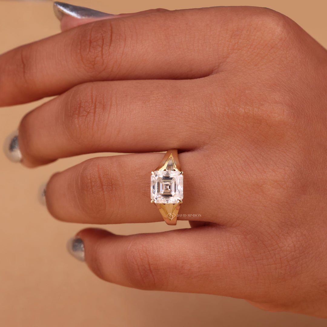 2.50CT-3.50CT Asscher Cut Moissanite Diamond Split Shank Engagement Ring
