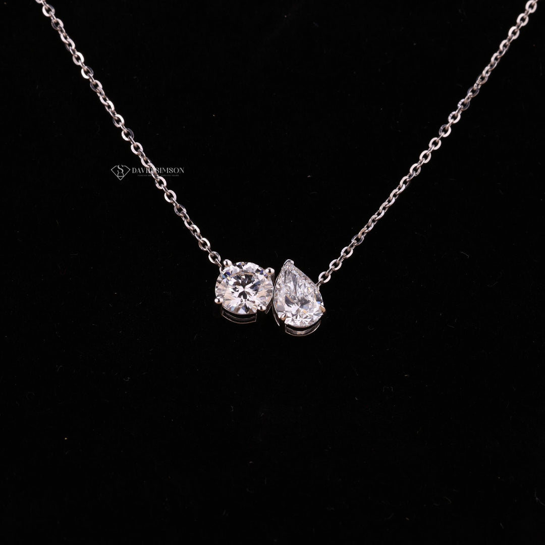 1.0ct Round &amp; 1.0Ct Pear Moissanite Diamond Toi et Moi Pendant Necklace