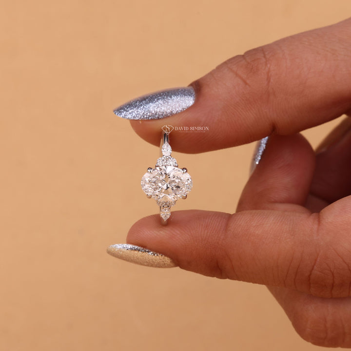 3.0CT-4.0CT Oval Cut Moissanite Diamond Cluster Engagement Ring
