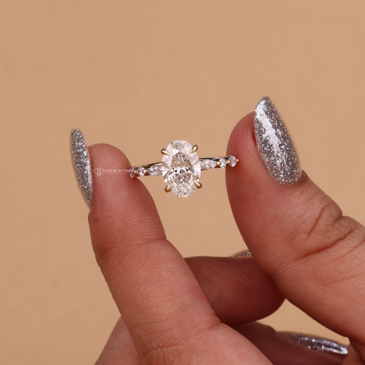 2.0CT-3.0CT Oval Cut Moissanite Pave Diamond Engagement Ring