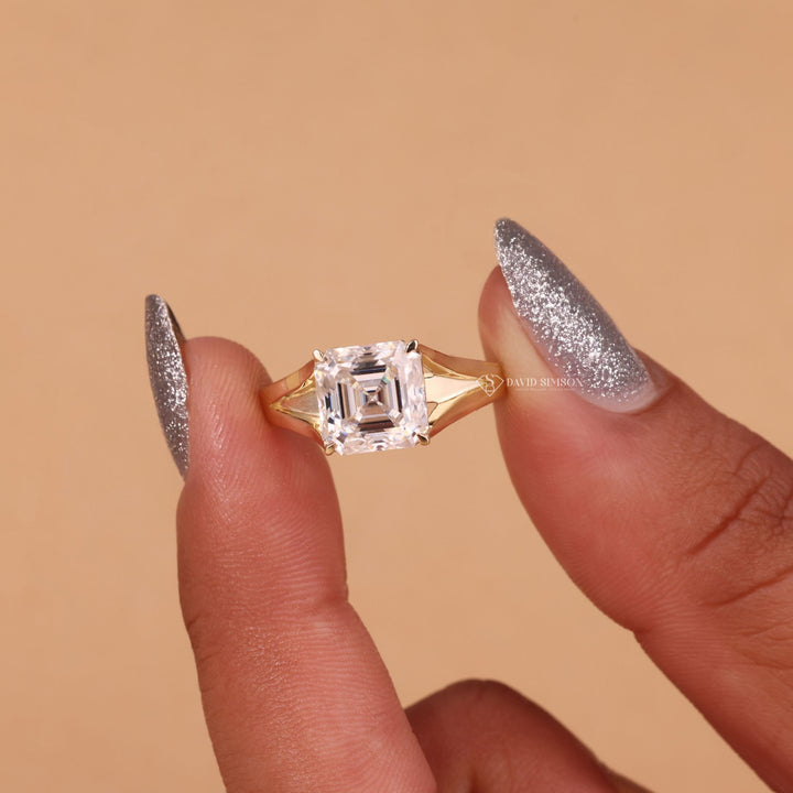 2.50CT-3.50CT Asscher Cut Moissanite Diamond Split Shank Engagement Ring