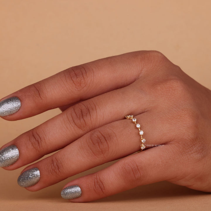 Round Cut Moissanite Diamond Petite Wedding Band