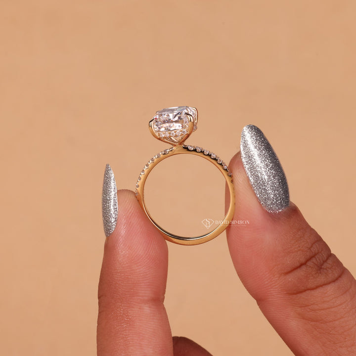 2.0CT-4.0CT Cushion Cut Moissanite Diamond Hidden Halo Engagement Ring