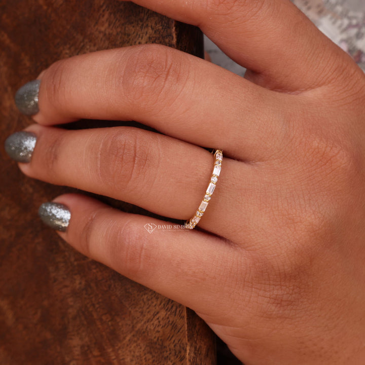 Round &amp; Baguette Cut Moissanite Full Eternity Diamond Wedding Band