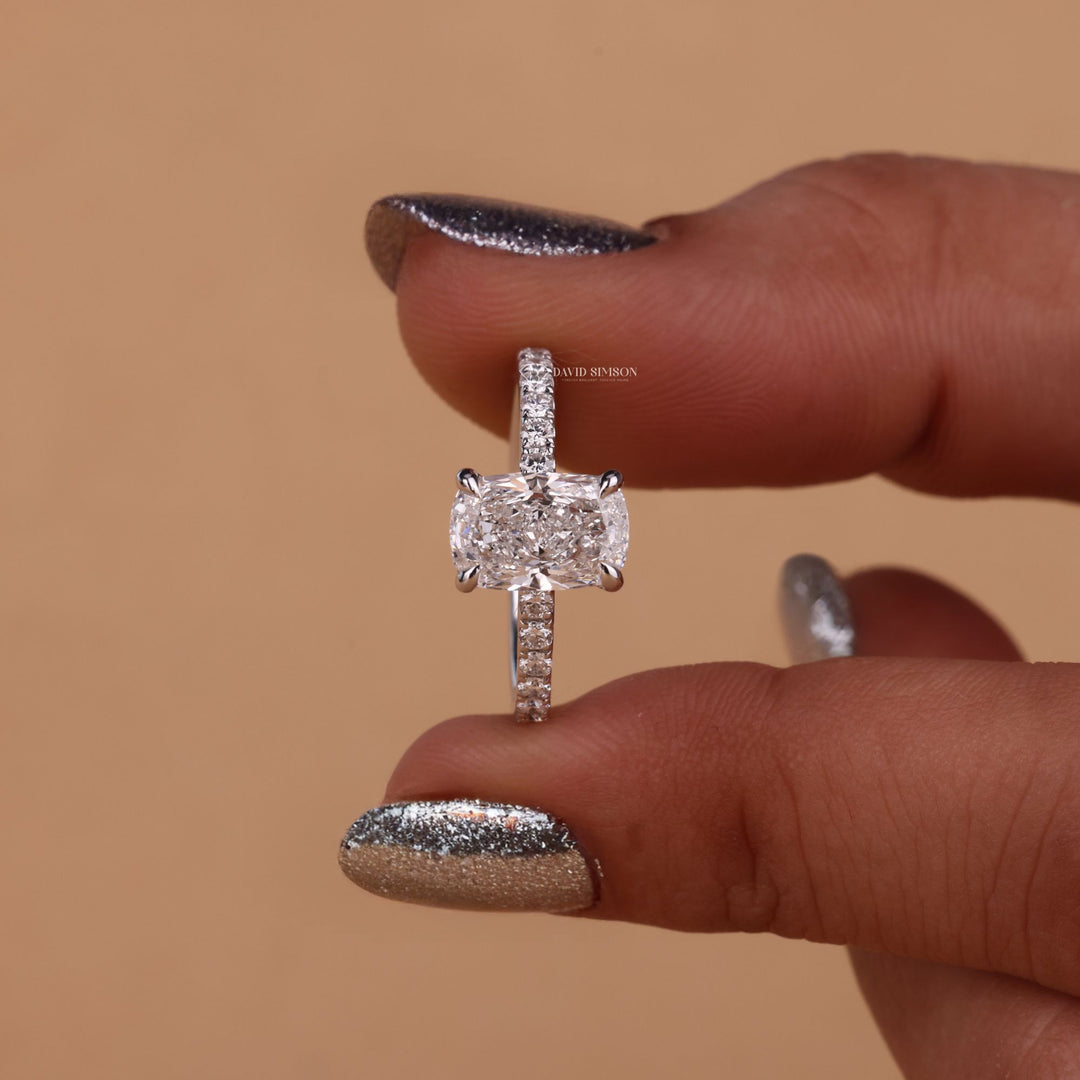 1.50CT-2.50CT Cushion Cut Hidden Halo Moissanite Diamond Engagement Ring