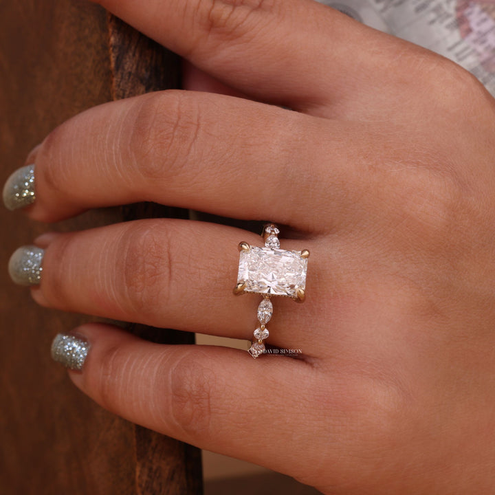 2.50CT-3.50CT Radiant Cut Moissanite Diamond Hidden Halo &amp; Pave Engagement Ring