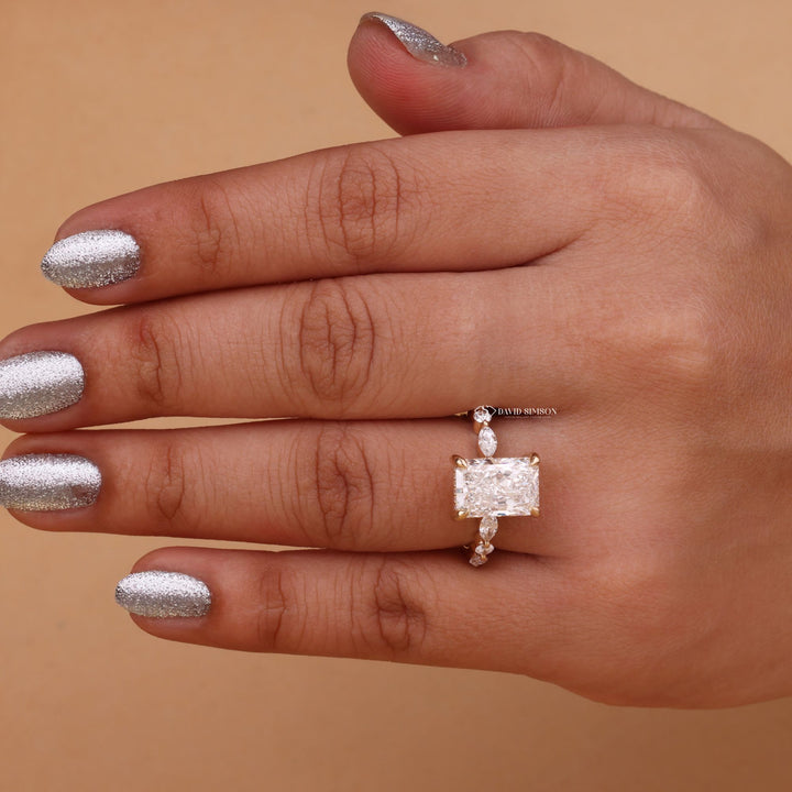 2.50CT-3.50CT Radiant Cut Moissanite Diamond Hidden Halo &amp; Pave Engagement Ring