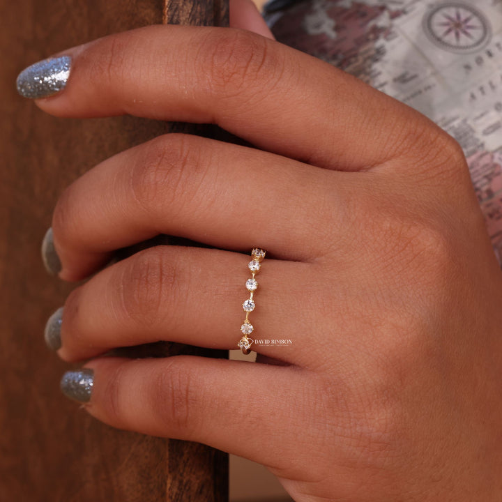 Round Cut Moissanite Diamond Petite Wedding Band