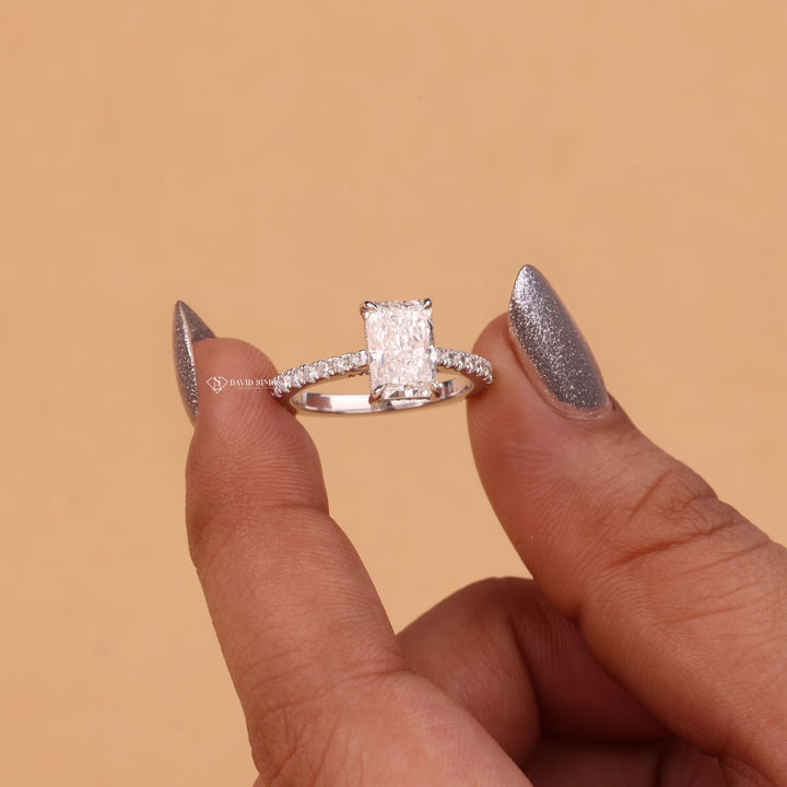 3.50CT-4.50CT Radiant Cut Moissanite Hidden Halo Diamond Engagement Ring