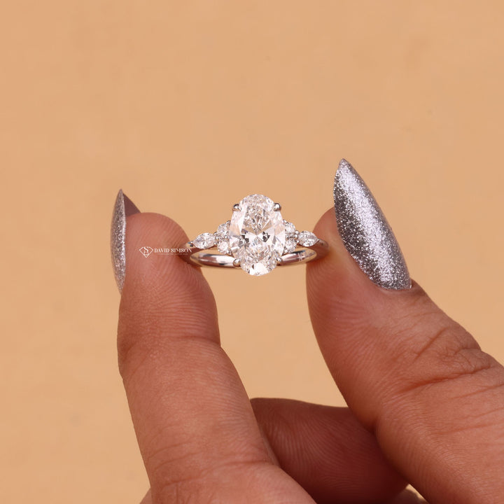 3.0CT-4.0CT Oval Cut Moissanite Diamond Cluster Engagement Ring