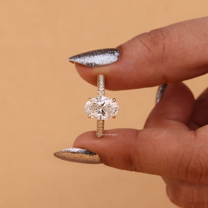 3.0CT-4.0CT Oval Cut Moissanite Diamond Hidden Halo Engagement Ring