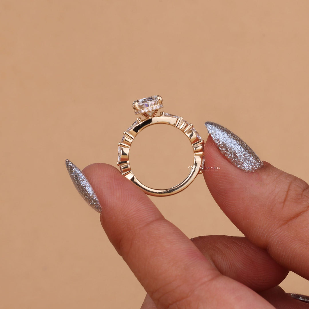 2.0CT-3.0CT Oval Cut Moissanite Pave Diamond Engagement Ring
