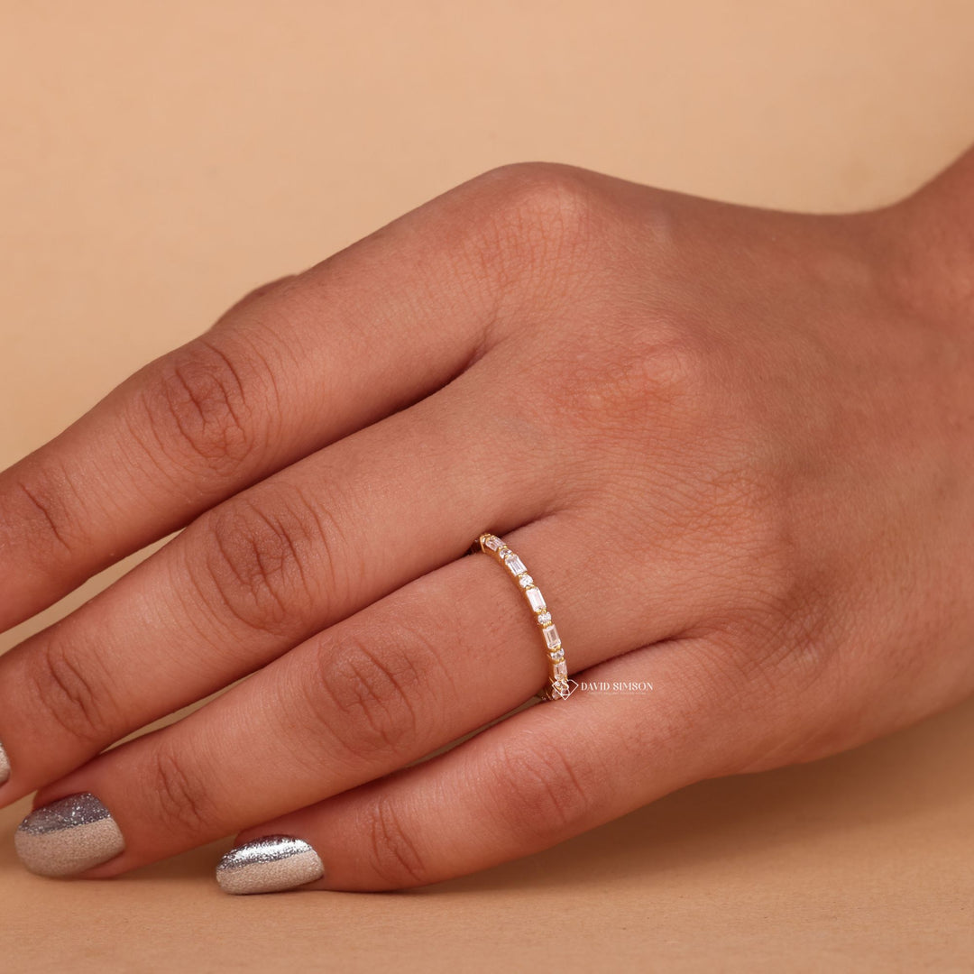 Round &amp; Baguette Cut Moissanite Full Eternity Diamond Wedding Band