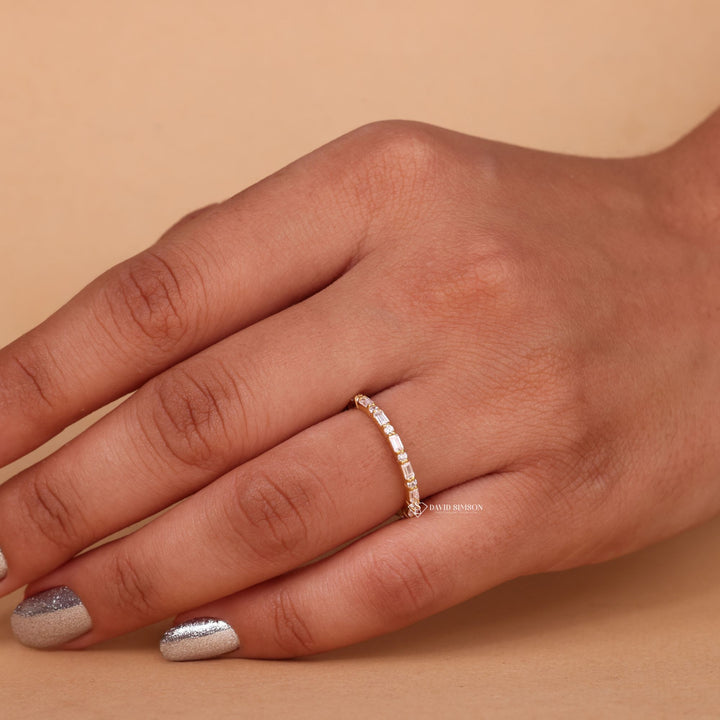Round &amp; Baguette Cut Moissanite Full Eternity Diamond Wedding Band