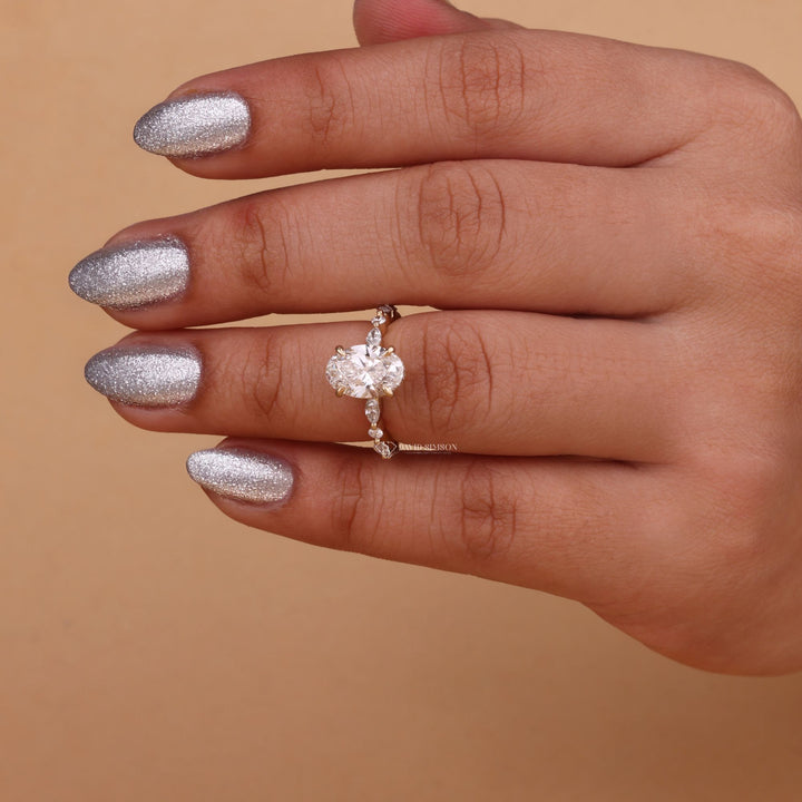 2.0CT-3.0CT Oval Cut Moissanite Pave Diamond Engagement Ring
