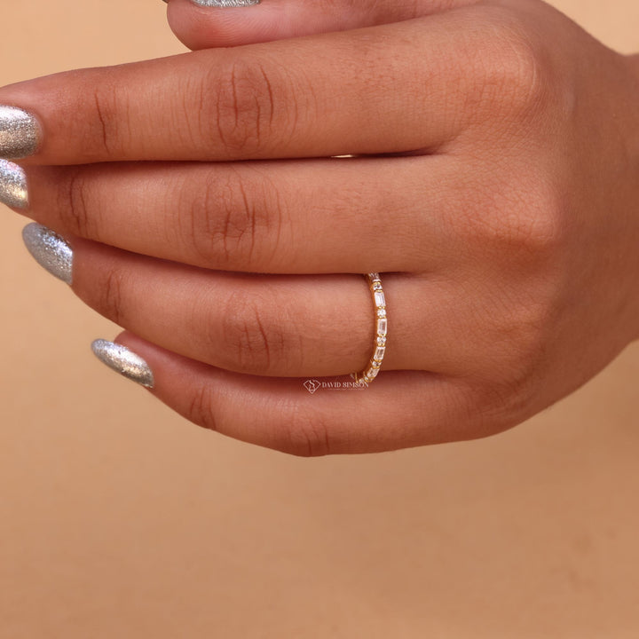 Round &amp; Baguette Cut Moissanite Full Eternity Diamond Wedding Band