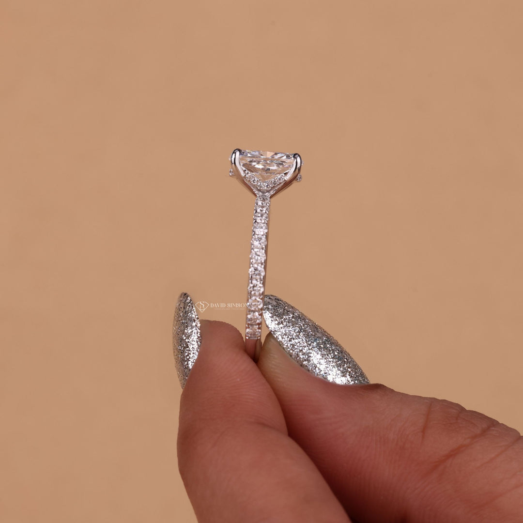 1.50CT-2.50CT Cushion Cut Hidden Halo Moissanite Diamond Engagement Ring