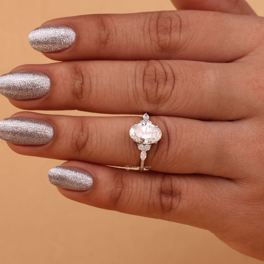 3.0CT-4.0CT Oval Cut Moissanite Diamond Cluster Engagement Ring