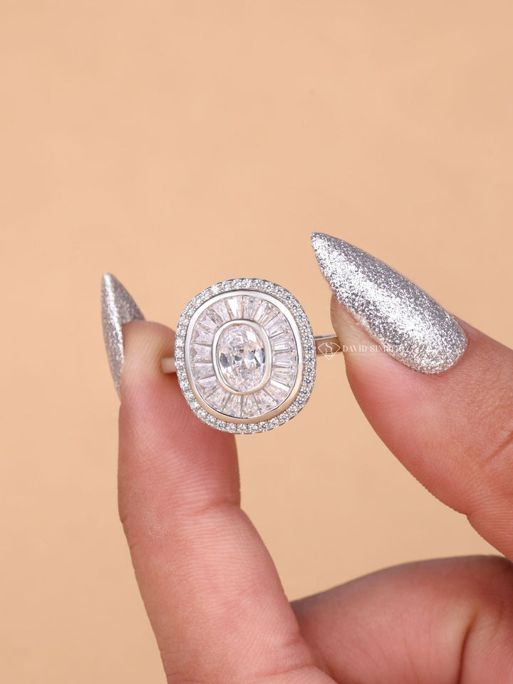 Double halo ring in 14K gold, Buy princess cut double halo ring, Oval cut double halo ring, Exclusive double halo rings, GIA certified double halo rings, Double halo rings under $2000, 