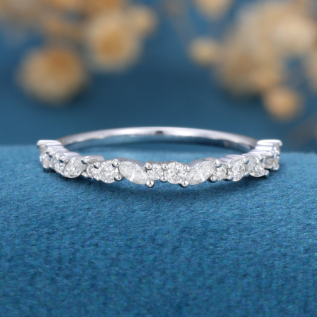 marquise-round-shaped-moissanite-half-eternity-wedding-band