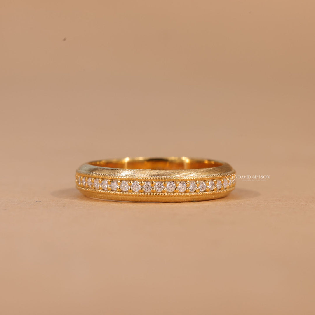 Sparkly Wedding Band, Pave Eternity Ring, Bridal Shower Gift, Delicate Band, Fine Jewelry, Beaded Edge Ring, Textured Gold Band.