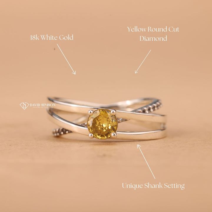 Handmade Diamond Jewelry, 14k Yellow Gold Ring, 18k Yellow Gold Ring, Statement Engagement Ring, Pave Split Shank, Canary Yellow Jewelry, Alternative Engagement Ring,