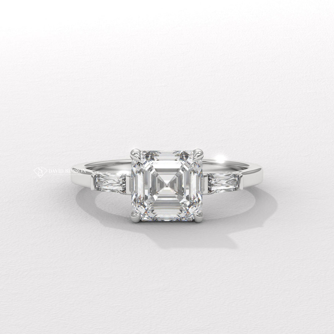 Statement Engagement Ring
Emerald Cut Alternative
Step Cut Moissanite
Side Stone Engagement Ring