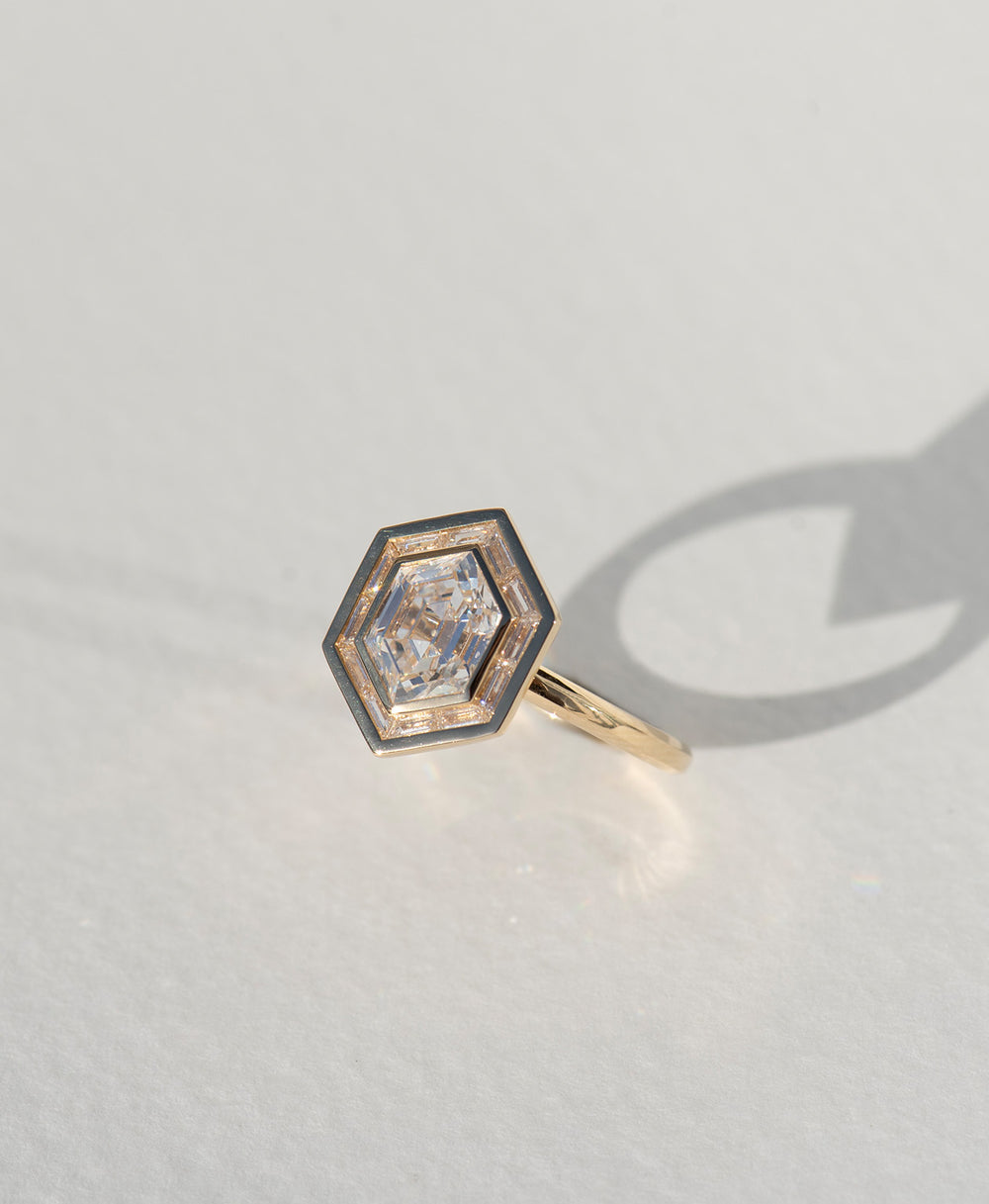Unusual Engagement RingsHexagon Pave RingFancy Cut Diamond RingLuxury Bridal JewelryEdgy Halo Ring