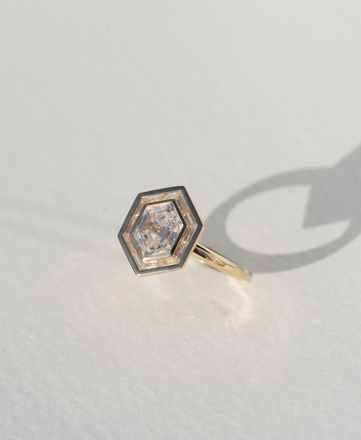 Unusual Engagement RingsHexagon Pave RingFancy Cut Diamond RingLuxury Bridal JewelryEdgy Halo Ring
