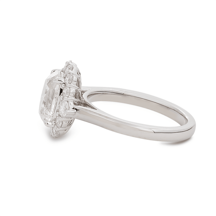Platinum Old Mine HaloLarge Carat Antique RingHidden Halo Cathedral RingUnique Vintage Halo RingVictorian Inspired HaloClaw Prong Cathedral Setting