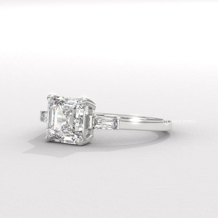 Statement Engagement Ring
Emerald Cut Alternative
Step Cut Moissanite
Side Stone Engagement Ring