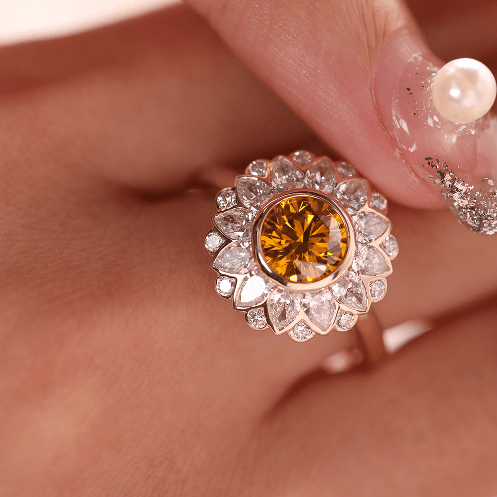 Fancy Yellow Diamond HaloNature Inspired Engagement RingCanary Diamond Sunflower RingYellow Lab Diamond HaloFloral Halo Engagement Ring