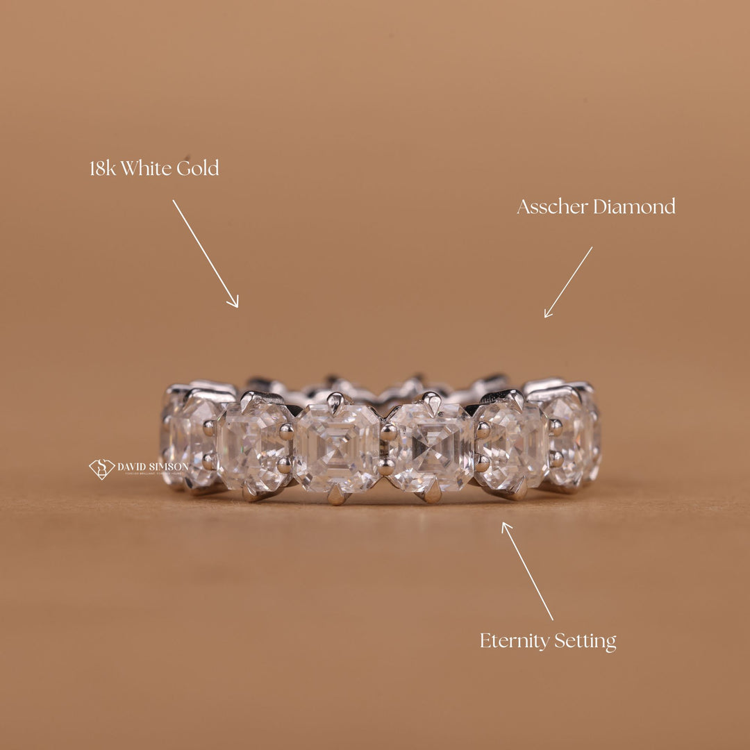 Shared Prong Asscher Setting
Geometric Moissanite Wedding Ring
Minimalist Eternity Moissanite
Sterling Silver Asscher Band
Stackable Moissanite Eternity Ring
