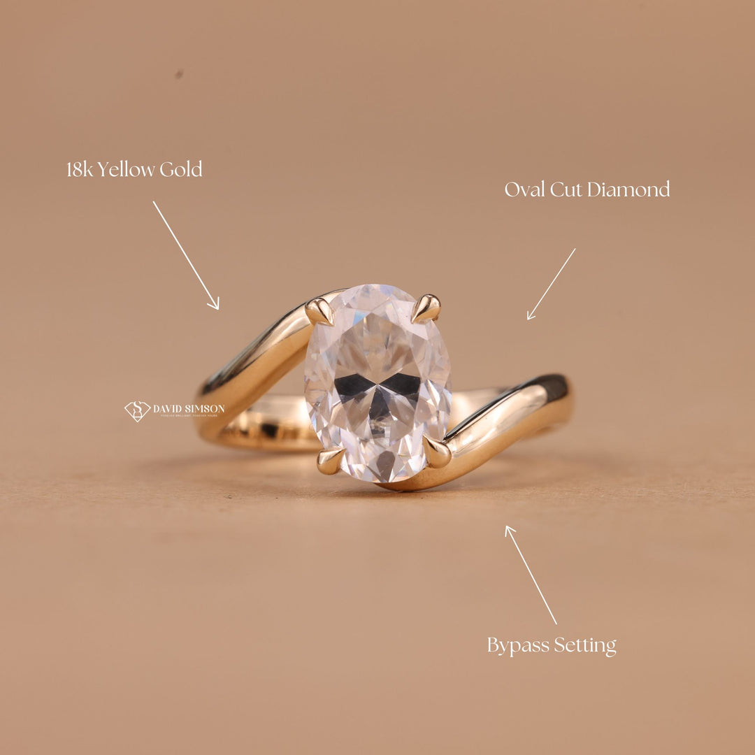 Swirl Engagement Ring
Unique Bypass Setting
Sustainable Oval Ring
Ethical Moissanite Ring
Conflict Free Bypass
Bridal
