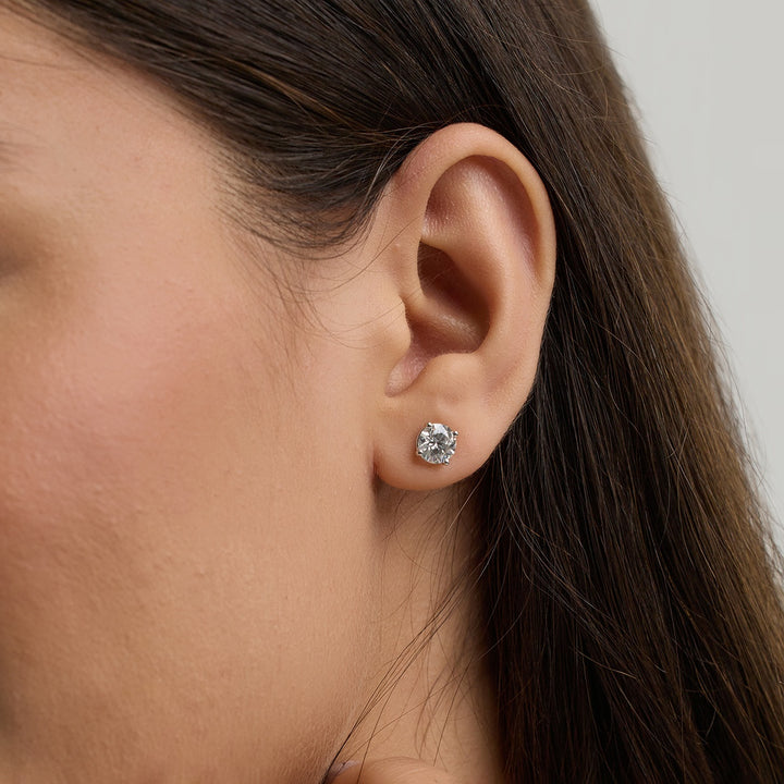 Round Cut HI-VS2 Lab Grown Diamond Stud Earrings in 18K Gold