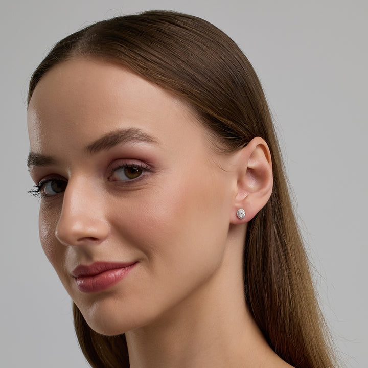 Oval GH-VS2 Lab Grown Diamond Halo Stud Earrings in 14K Gold