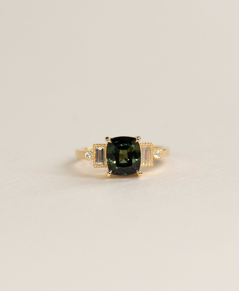 Rare Green DiamondOcean Blue Diamond RingLuxury Cluster RingFancy Color DiamondTeal Cushion CutLarge Teal DiamondBoho Engagement RingVintage Style ClusterLab Grown Teal DiamondTeal Moissanite Ring
