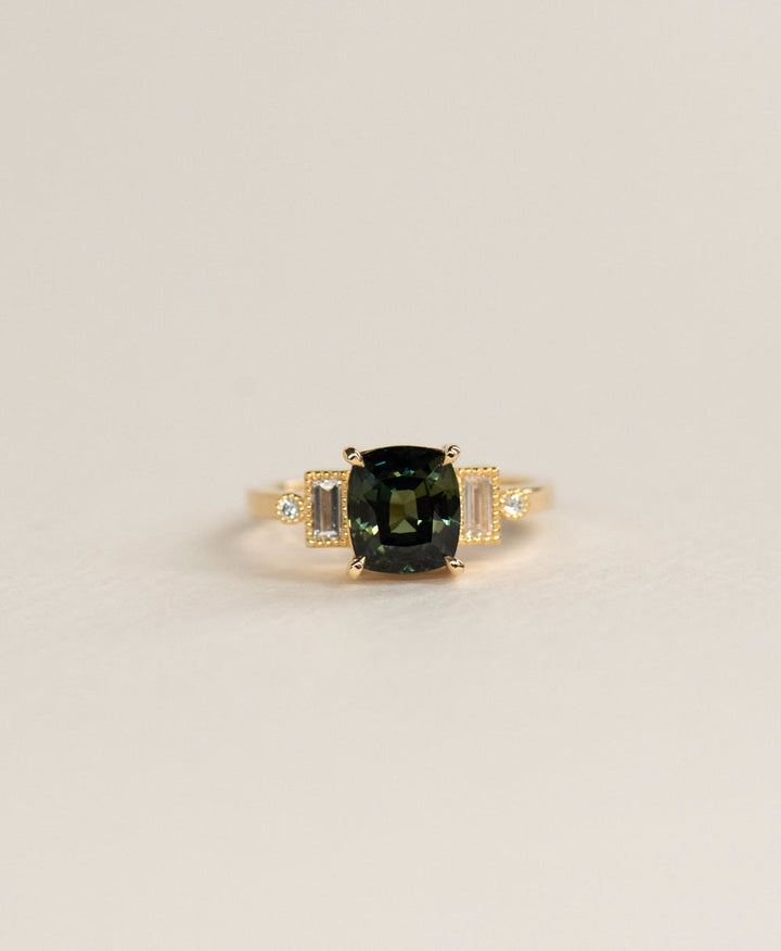 Rare Green DiamondOcean Blue Diamond RingLuxury Cluster RingFancy Color DiamondTeal Cushion CutLarge Teal DiamondBoho Engagement RingVintage Style ClusterLab Grown Teal DiamondTeal Moissanite Ring