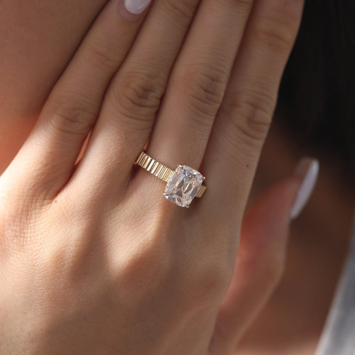 Antique Moissanite Ring
Elongated Cushion Pave
Old Mine Cut Solitaire
Wide Pave Band Ring
