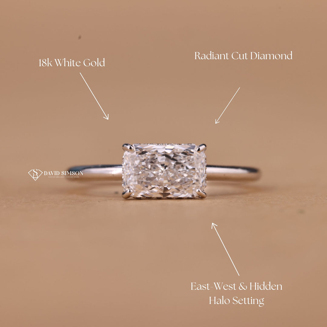 Thin Band Engagement Ring, Under Halo Ring, Radiant Shape Ring, Ethical Engagement Ring, Anniversary Gift for Her, Custom Moissanite Ring, 