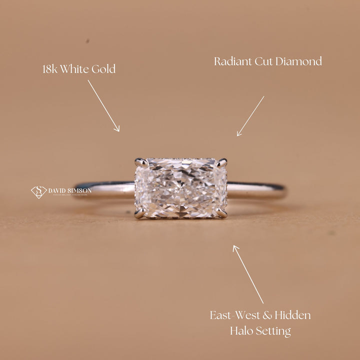 Thin Band Engagement Ring, Under Halo Ring, Radiant Shape Ring, Ethical Engagement Ring, Anniversary Gift for Her, Custom Moissanite Ring, 