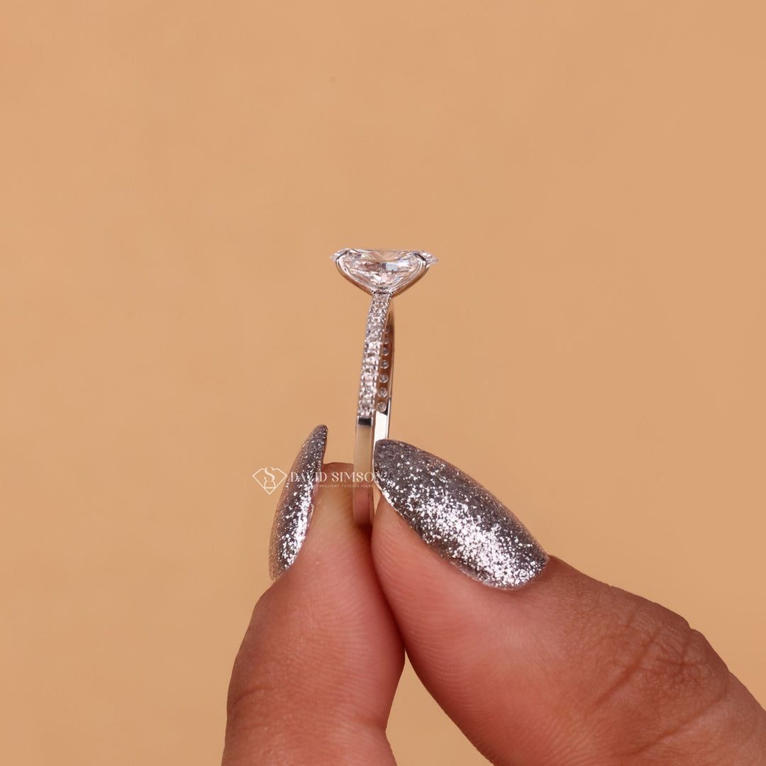  Thin Pave Band, Oval Shape Engagement Ring, Ethical Bridal Jewelry, 14k Gold Oval Ring, 18k Gold Oval Ring, White Gold Moissanite, Yellow Gold Oval Ring, Rose Gold Pave Ring,