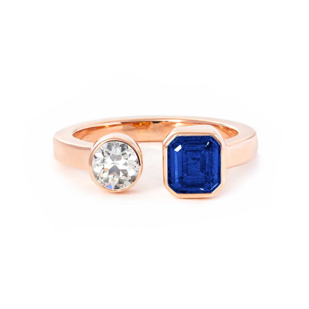 Toi et Moi Emerald Cut and Round Diamond Ring

