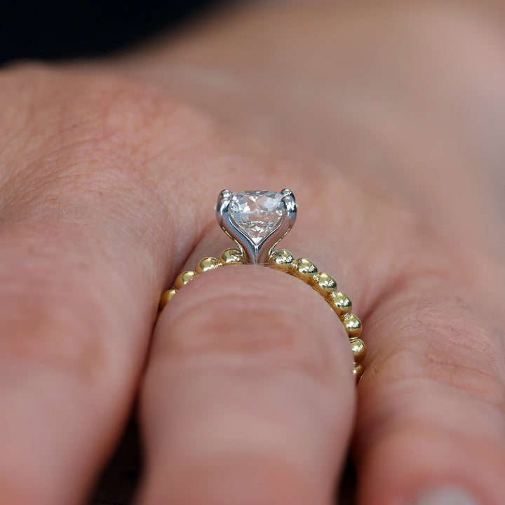 Two Tone Solitaire, Round Brilliant Cut, Mixed Metal Jewelry, Vintage Inspired, Modern Solitaire, 