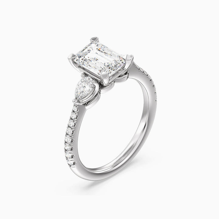 1.0CT Emerald Cut Diamond Three Stone Moissanite Engagement Ring