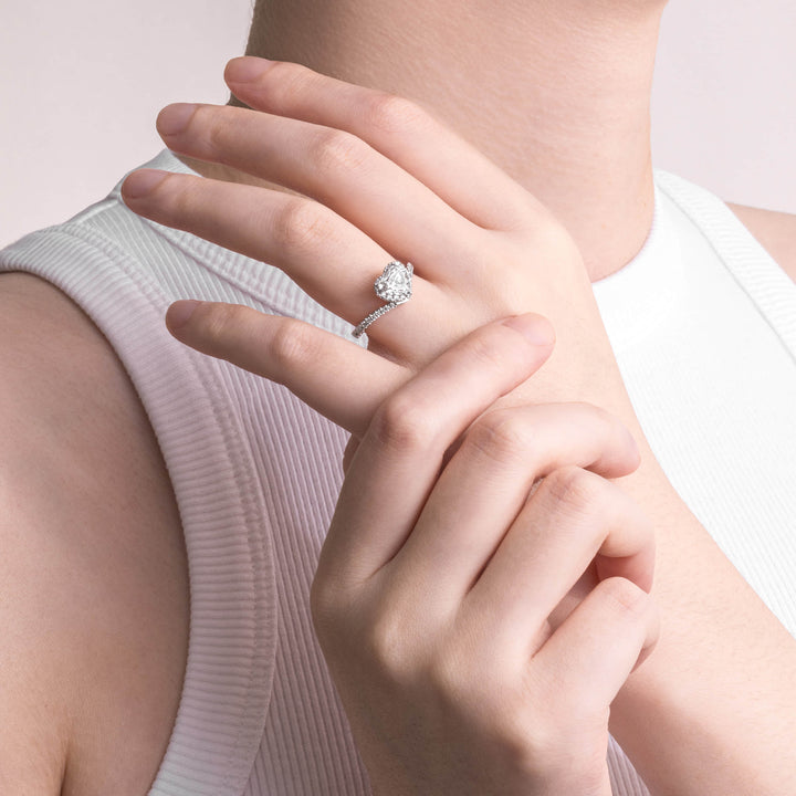 0.23CT Heart Shape Moissanite Halo Diamond Engagement Ring