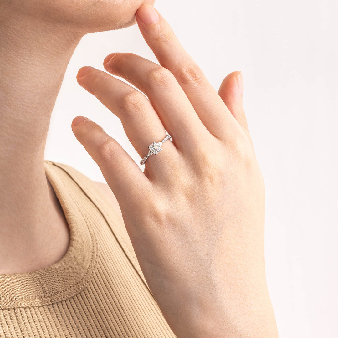 1.0CT Emerald Cut Diamond Three Stone Moissanite Engagement Ring